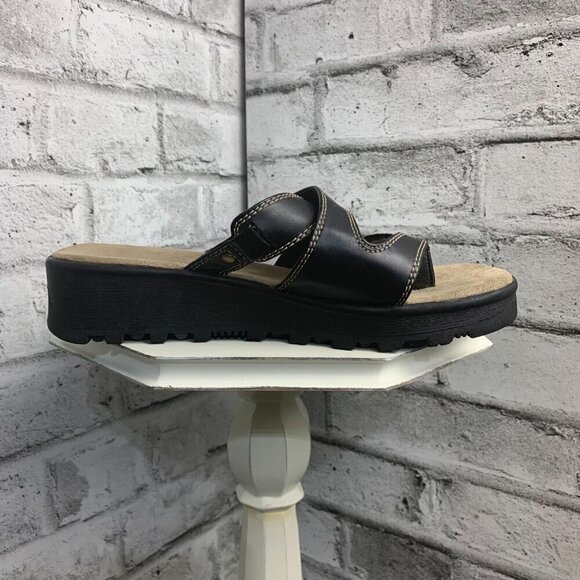 Cache Creek Chunky Black Faux Leather Slip On Thong Casual Comfort Sandals - Picture 4 of 8
